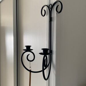 Black Wrought Iron 3 D Art Wall /Decor  Western Americana candle Holder/Hat Rack